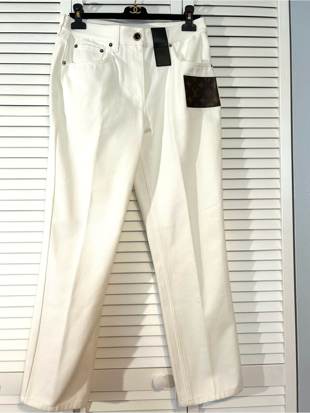 Louis Vuitton White Men's Chino Pants with Monogram Pocket Accent